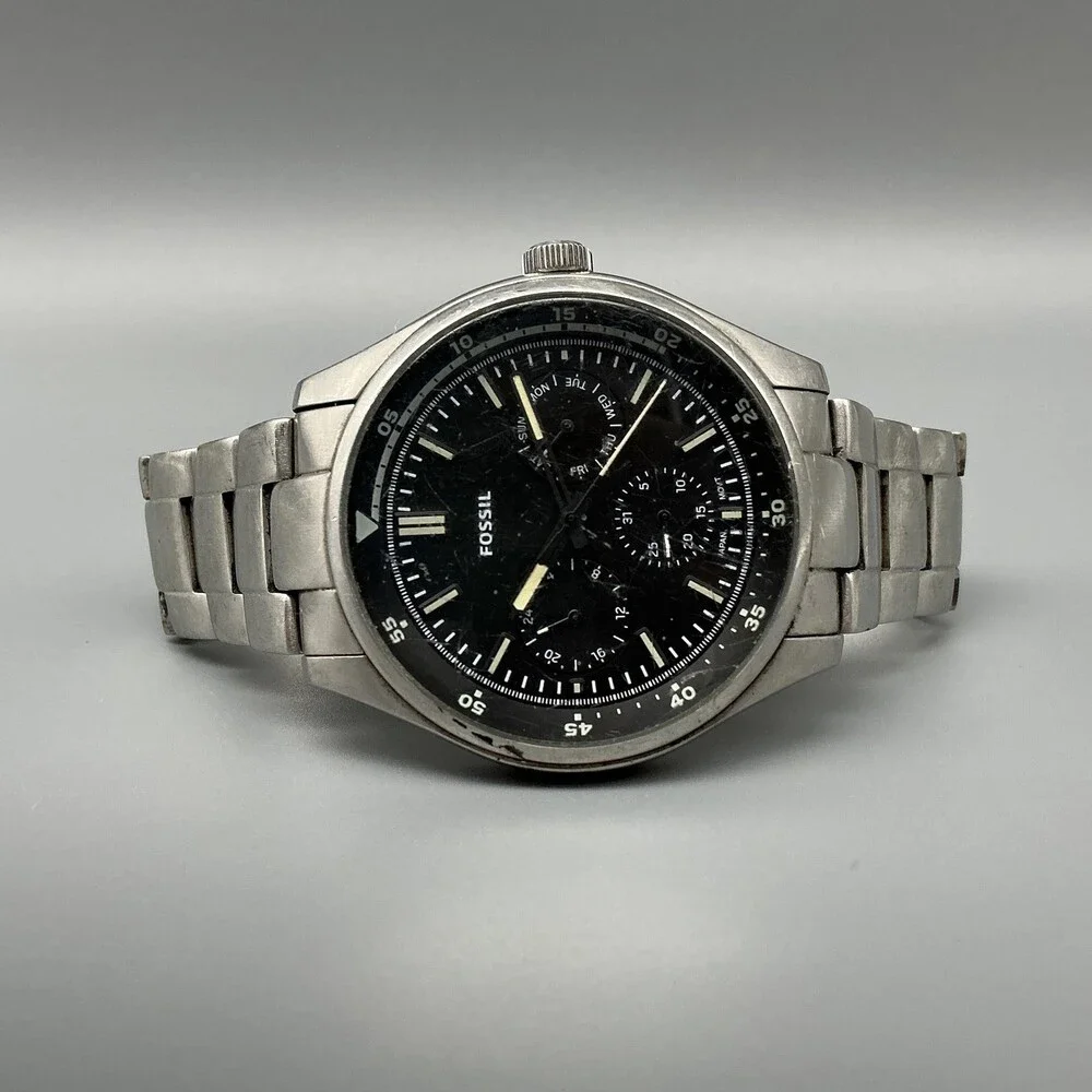 Fossil Belmar Mens Watch 42mm Black Dial Multifunction FS5575 New Battery 8.5